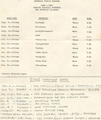 1980 Football Schedule
