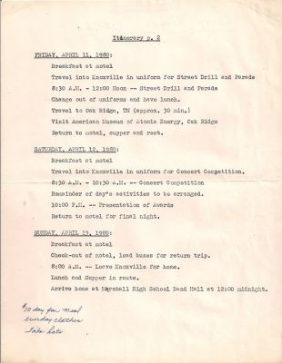 Tennessee Trip
Schedule, Page 2
